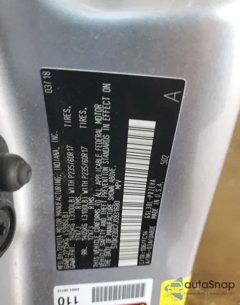 2018 Toyota Sienna Le z USA, uszkodzony, nr VIN 5TDKZ3DC7JS931680